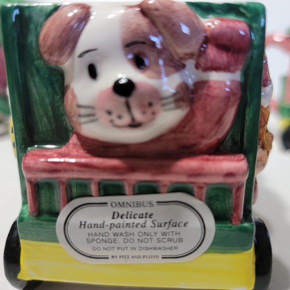 Fitz & Floyd Omnibus Santa's Railroad Teapot Set 5 Piece Boxed Christmas Decor - Picture 6 of 12